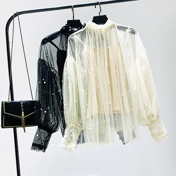 Bluza de dama model nou cu perle in roz, negru si bej