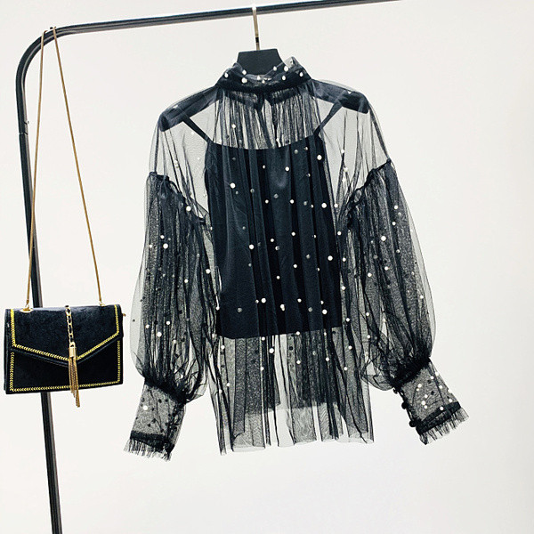 Bluza de dama model nou cu perle in roz, negru si bej