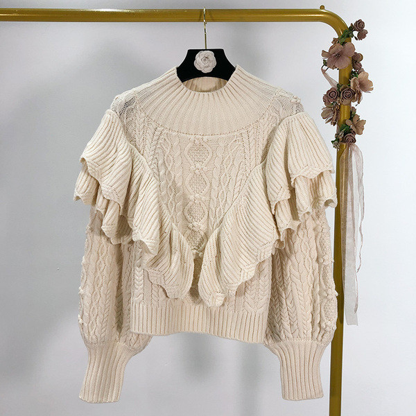 Pulover scurt de dama cu bucle bej