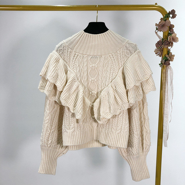 Pulover scurt de dama cu bucle bej