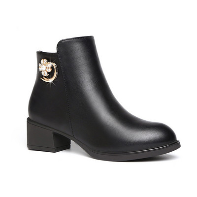 Cizme de dama moderne cu pietre si toc gros in negru