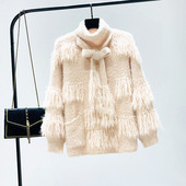 Új modell, korszerű női pulóver magas pólógallérral és megkötővel, fehér és rózsaszín színben