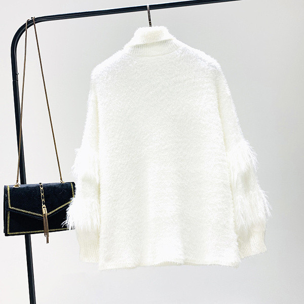 Új modell, korszerű női pulóver magas pólógallérral és megkötővel, fehér és rózsaszín színben