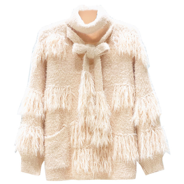 Új modell, korszerű női pulóver magas pólógallérral és megkötővel, fehér és rózsaszín színben