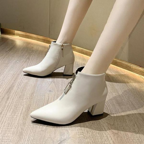 Ghete de dama moderne cu fermoar si pietre in doua culori