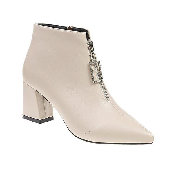 Ghete de dama moderne cu fermoar si pietre in doua culori