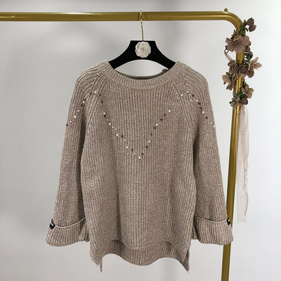 Pulover de dama in trei culori si decor - perle