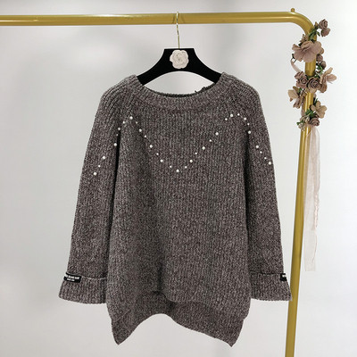 Pulover de dama in trei culori si decor - perle