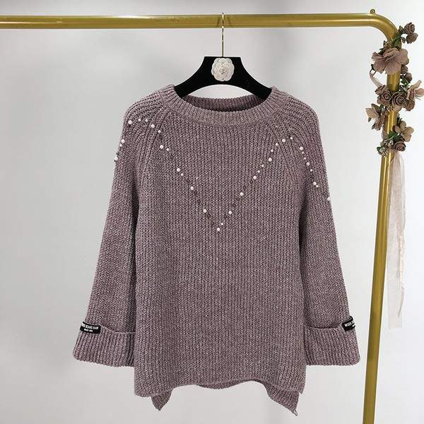 Pulover de dama in trei culori si decor - perle