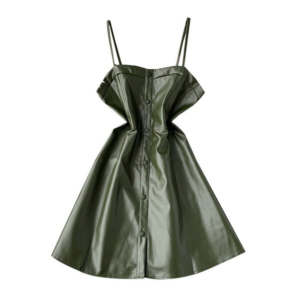 Rochie moderna de dama cu bretele subtiri din piele ecologica in patru culori