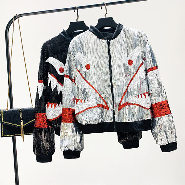 Hanorac de dama model nou cu paiete alb-negru