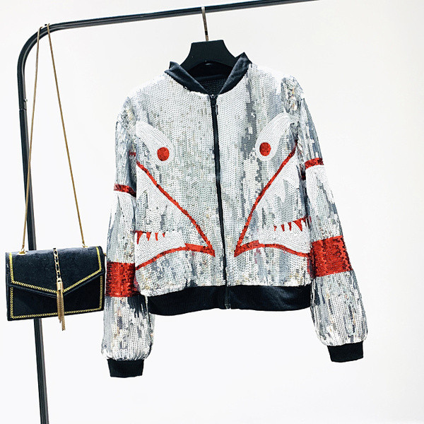 Hanorac de dama model nou cu paiete alb-negru