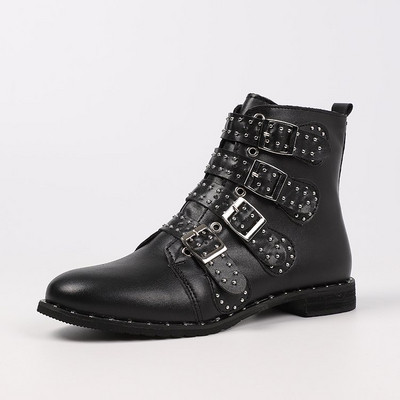 Ghete de dama moderne cu catarama si toc gros in negru