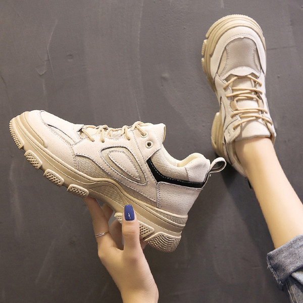 Tenisi casual dama cu talpa aspra de culoare bej