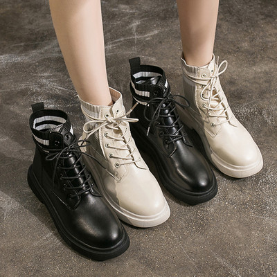 Γυναικείες μοντέρνες μπότες με οικολογικό δέρμα σε μαύρο και μπεζ χρώμα