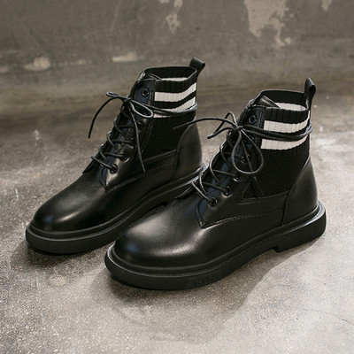 Modern női csizma eko bőrrel fekete és bézs színben