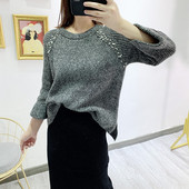 Pulover larg de dama cu maneci 7/8 si perle