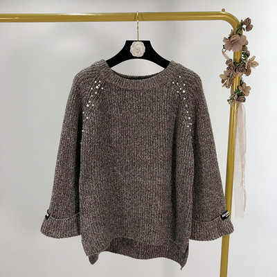 Pulover larg de dama cu maneci 7/8 si perle