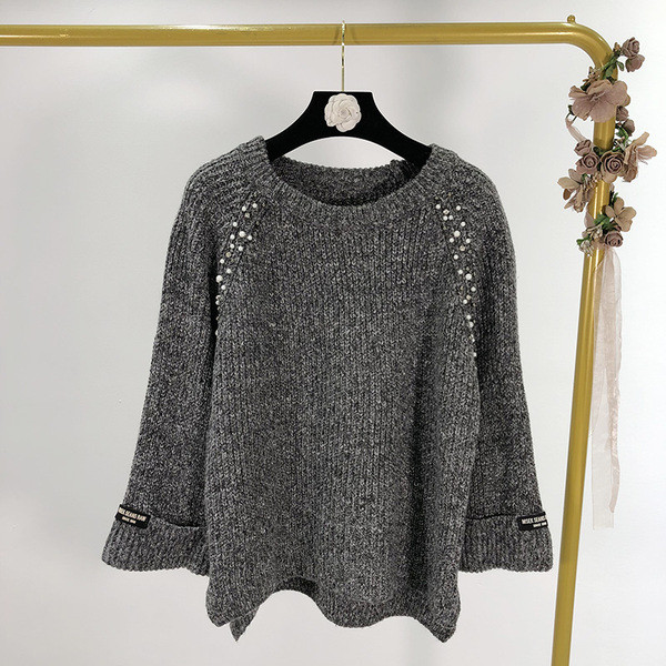 Pulover larg de dama cu maneci 7/8 si perle