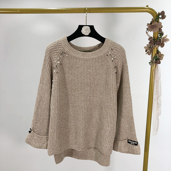 Pulover larg de dama cu maneci 7/8 si perle