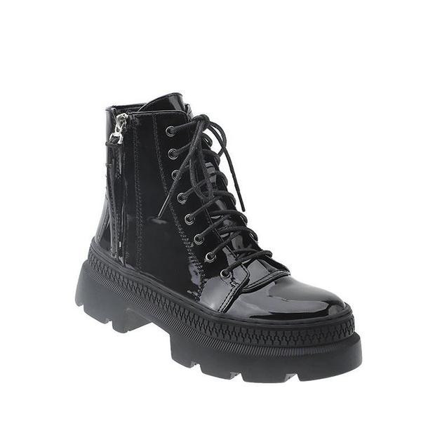 Cizme casual de dama cu sireturi si talpa groasa de culoare neagra