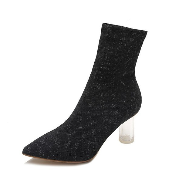 Model NOU de cizme de dama cu toc inalt de culoare bej si negru