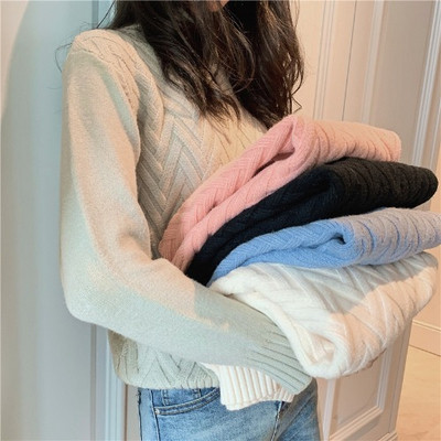 Pulover de damă cu guler polo și mâneci lungi