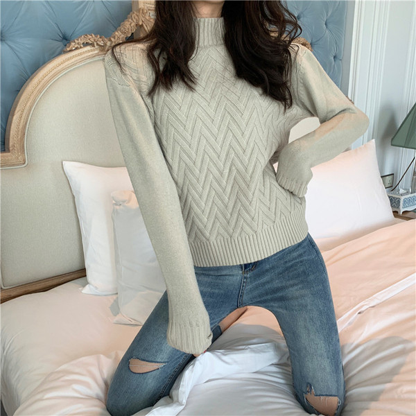 Pulover de damă cu guler polo și mâneci lungi