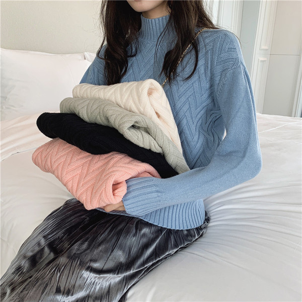 Pulover de damă cu guler polo și mâneci lungi