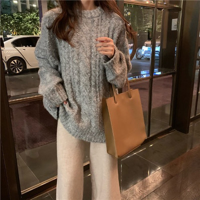 Fényes hatású női kötött pulóver bézs és szürke színben