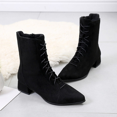 Cizme de dama din piele intoarsa cu fermoar in negru si bej