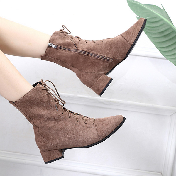 Cizme de dama din piele intoarsa cu fermoar in negru si bej