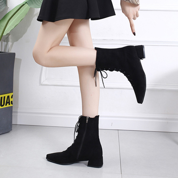 Cizme de dama din piele intoarsa cu fermoar in negru si bej