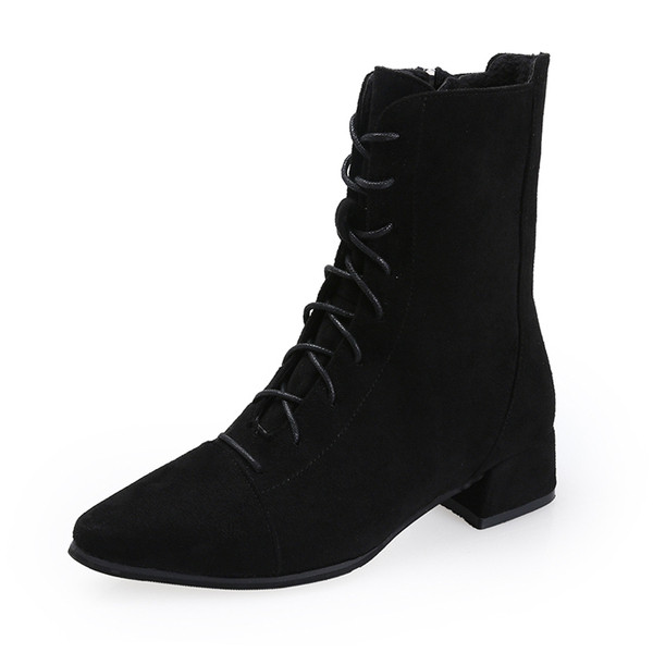 Cizme de dama din piele intoarsa cu fermoar in negru si bej