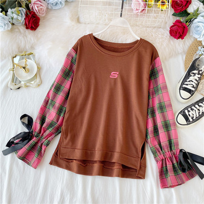 Bluza casual dama cu decolteu oval si panglica pe maneci in patru culori