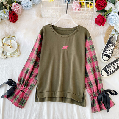 Bluza casual dama cu decolteu oval si panglica pe maneci in patru culori