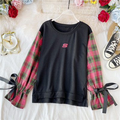 Bluza casual dama cu decolteu oval si panglica pe maneci in patru culori