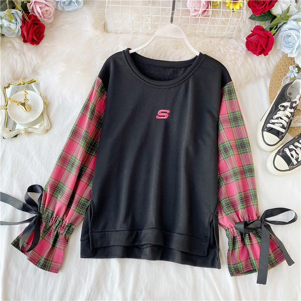 Bluza casual dama cu decolteu oval si panglica pe maneci in patru culori