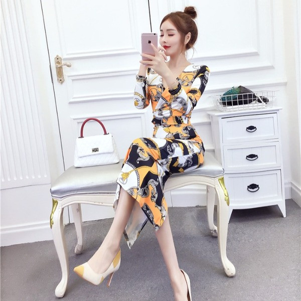 Set de damă de bluză mulată și fustă lungă