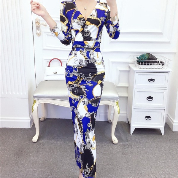 Set de damă de bluză mulată și fustă lungă