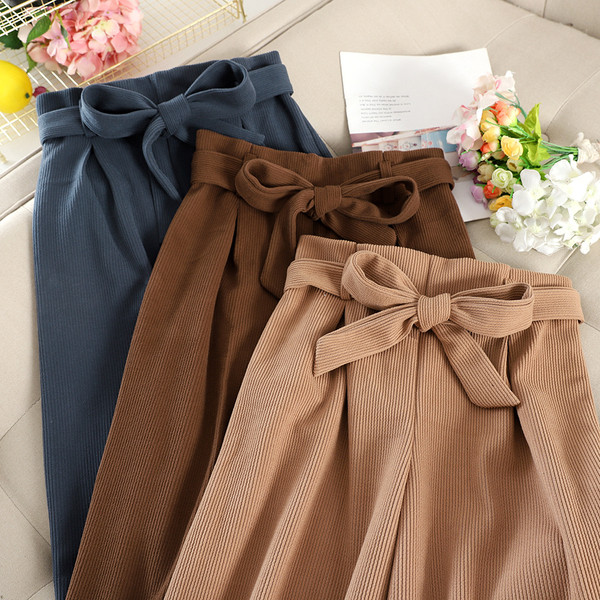 Pantaloni moderni de dama cu panglica in mai multe culori