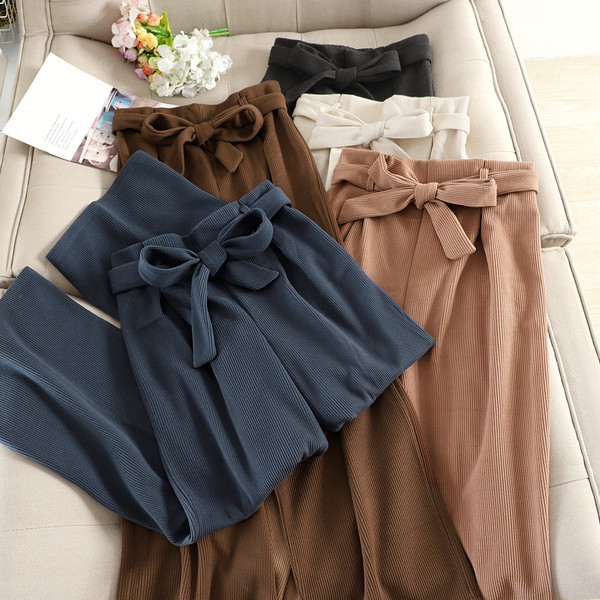 Pantaloni moderni de dama cu panglica in mai multe culori