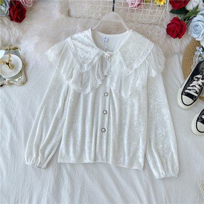 Öko velúrból készült csipkés, gombos női ing több színben