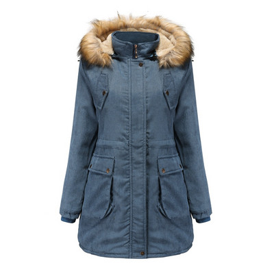 Jachetă lungă de iarnă casual de damă, cu glugă și puf în patru culori