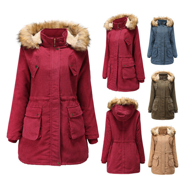 Jachetă lungă de iarnă casual de damă, cu glugă și puf în patru culori
