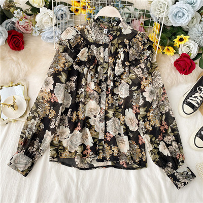 Cămașă elegantă de damă cu model floral și nasturi în mai multe culori