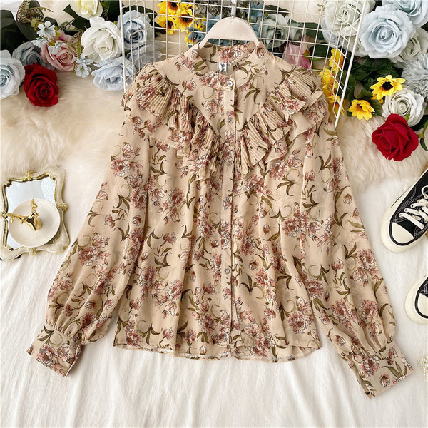 Cămașă elegantă de damă cu model floral și nasturi în mai multe culori