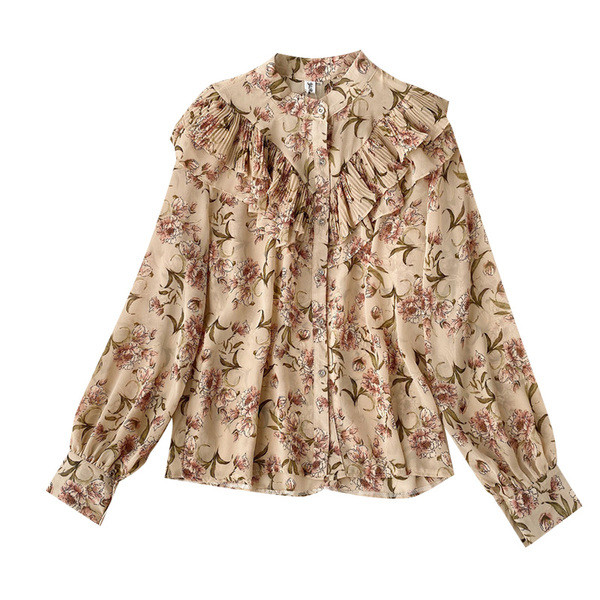 Cămașă elegantă de damă cu model floral și nasturi în mai multe culori