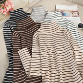 Pulover de dama in dungi cu guler inalt in mai multe culori