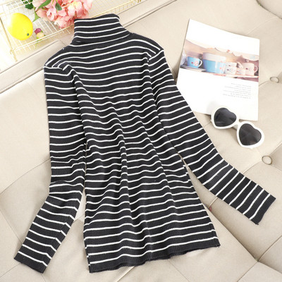 Pulover de dama in dungi cu guler inalt in mai multe culori